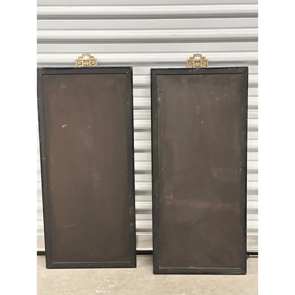 Chinese Gilded Hand-Carved Wood Lacquer Scholars Relief Wall Decor Panel Set
